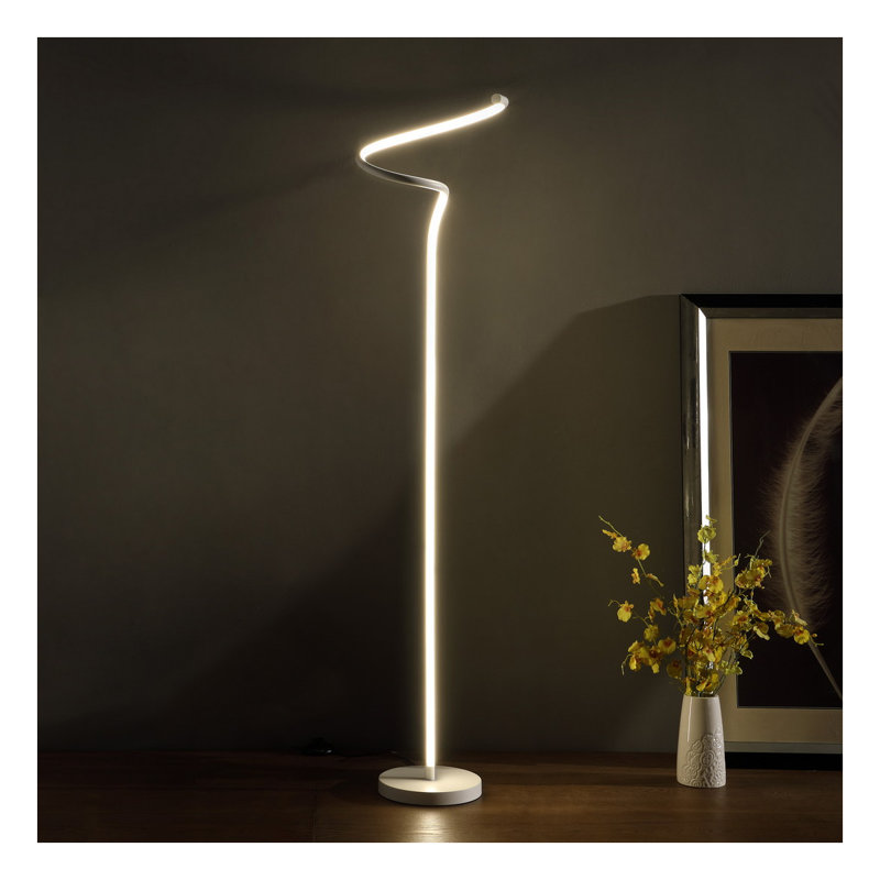 52.5-Inch LED Matte White Curvilinear S-Curve Spiral Tube Floor Lamp - Modern Energy Efficient Lighting with Integrated LED Bulb