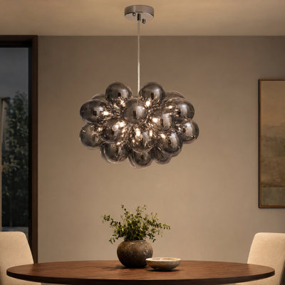 18" W Modern 6-Light Smoked Glass Globe Cluster Bubble Chandelier with Adjustable Cord