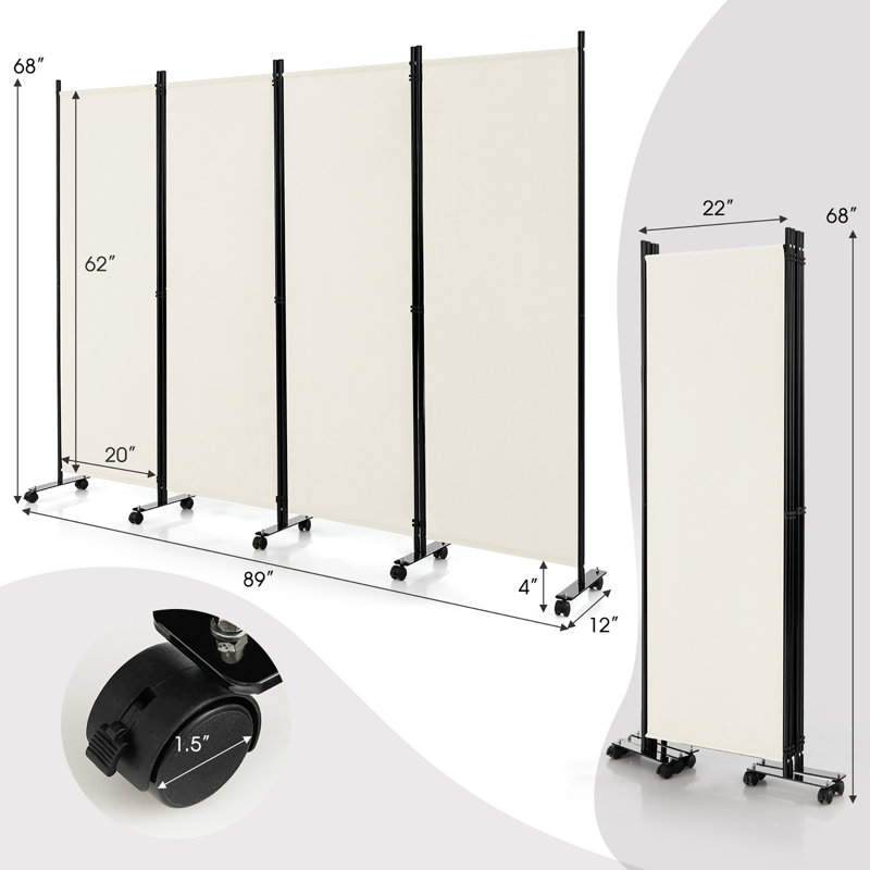 Cloison pliante Aytan, Blanc cassé, 4, H 68 po x l 89 po x P 12 po