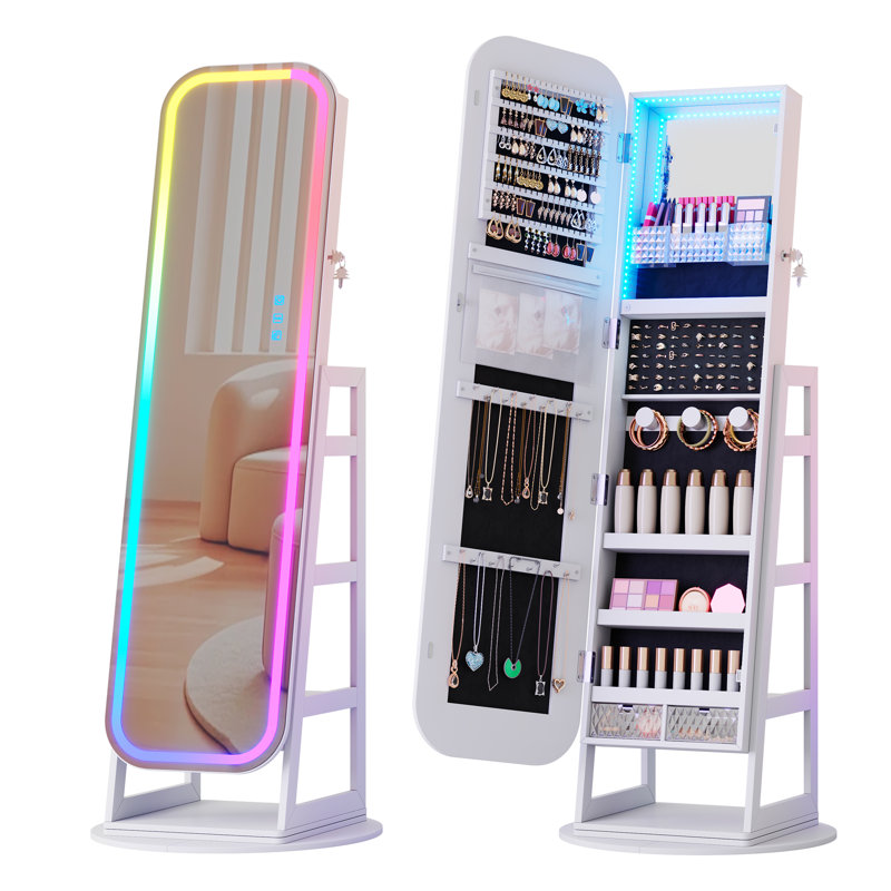 Jewellery Cabinet with Mirror Jewelry Armoire, White