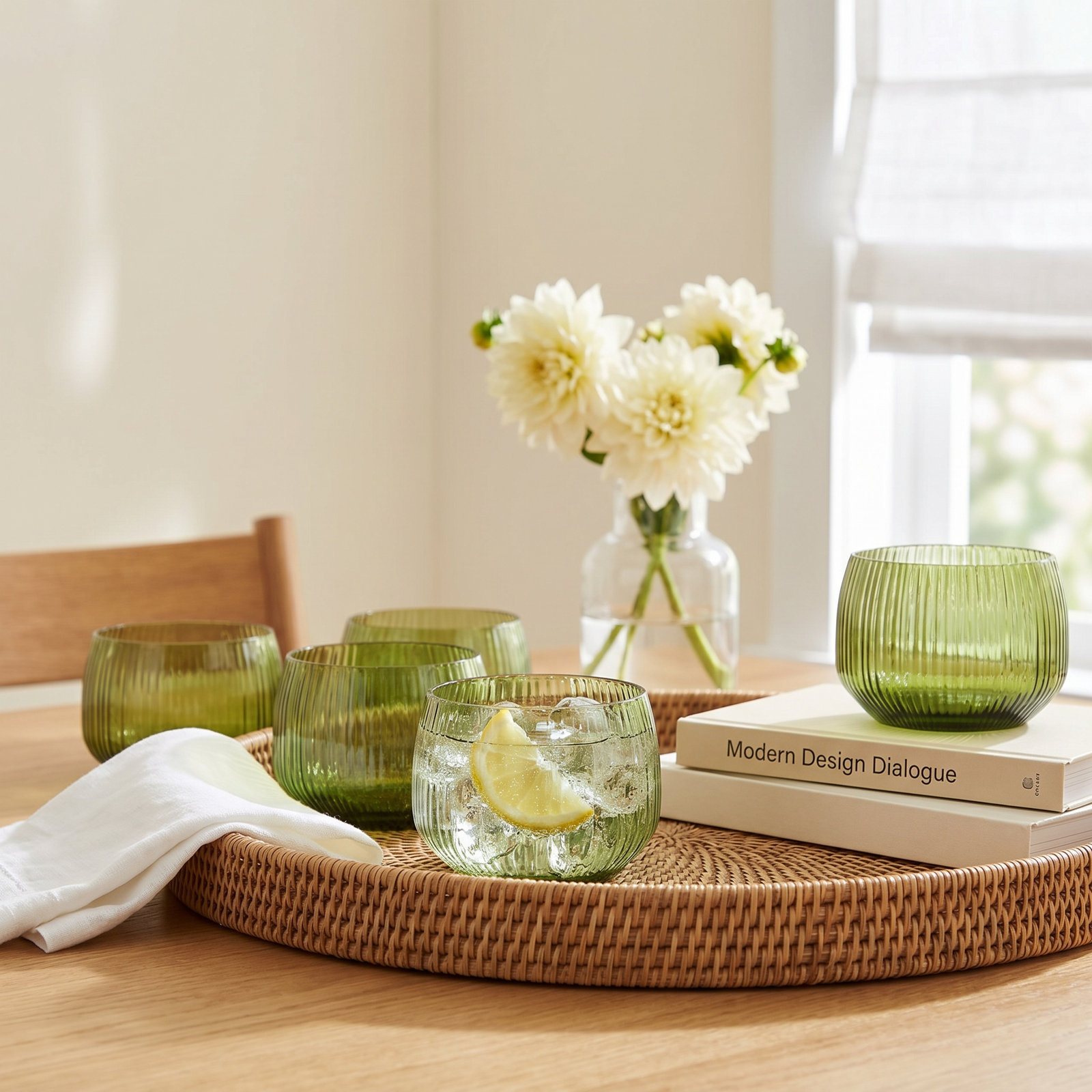 Estiva Glass17.5 Ounce Tall Tumbler, 9.5 fl oz, Textured Palm Green