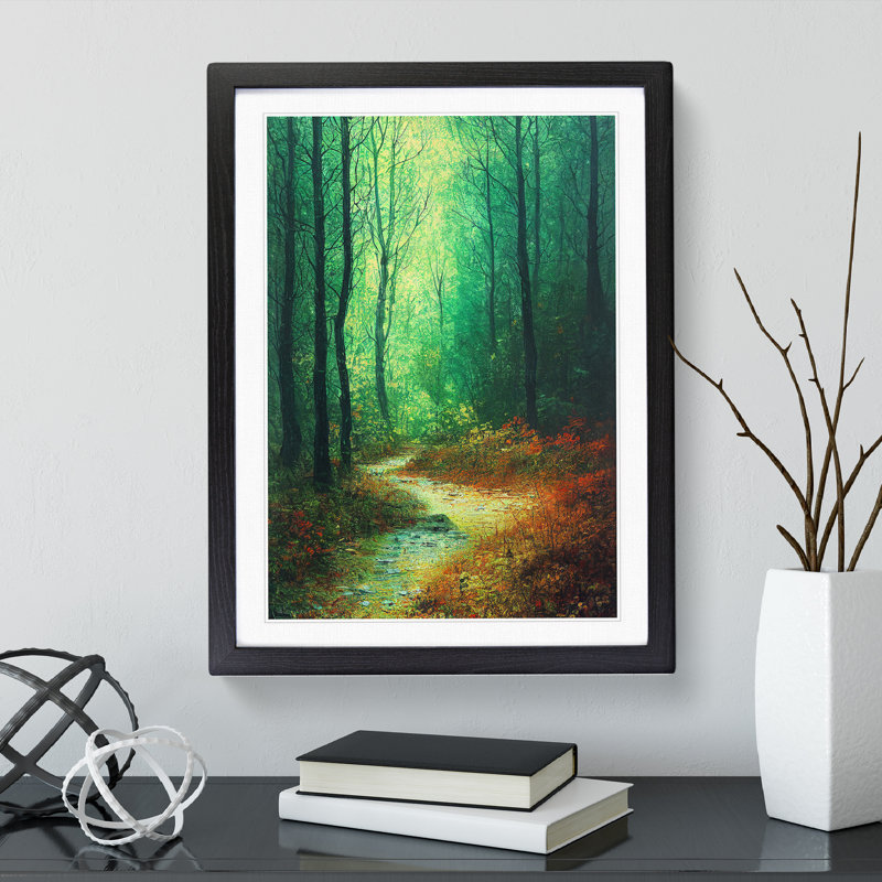 Pretty Forest - Single Picture Frame Painting, 46cm H x 34cm W x 2cm D, Black Framed