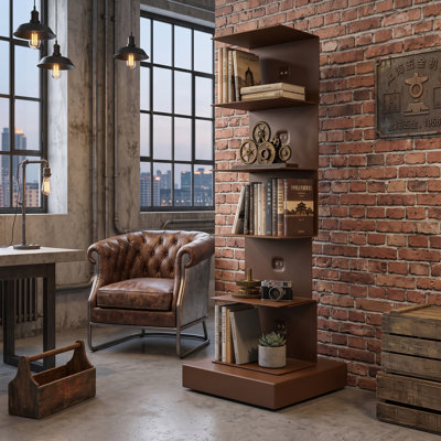 Tour à livres moderne en spirale de 75 cm (29,5 po), étagère étroite à 5 niveaux en métal bronze, étagère verticale décalée pour petits espaces, bibliothèque décorative pour salon, chambre ou bureau