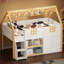 Lit mezzanine bas avec escalier, tablettes, armoires et lumières DEL-380592864