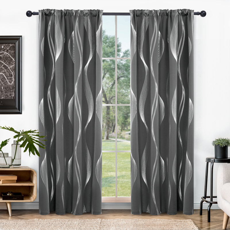 Cirila Back Tab Rod Pocket Silver Wave Curtain Panels, 42" W x 84" L, Gray
