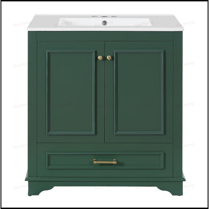 Meuble-lavabo 30 po avec lavabo en céramique, Vert