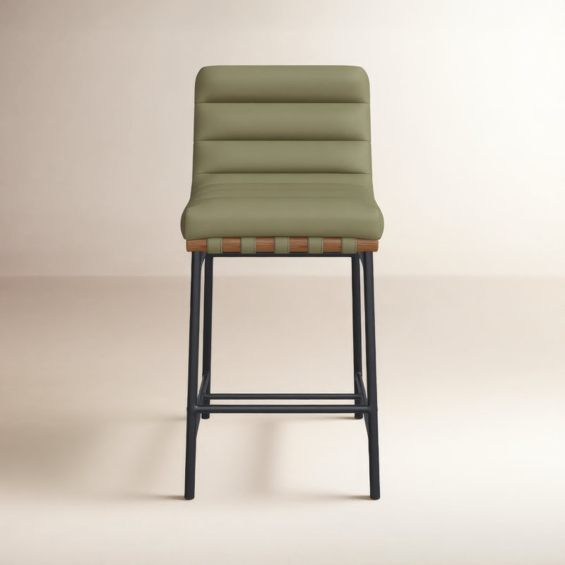 Tabouret de comptoir rembourré Sean Vincentas, Cuir végétalien vert, Tabouret de comptoir (siège d'une hauteur de 26,4