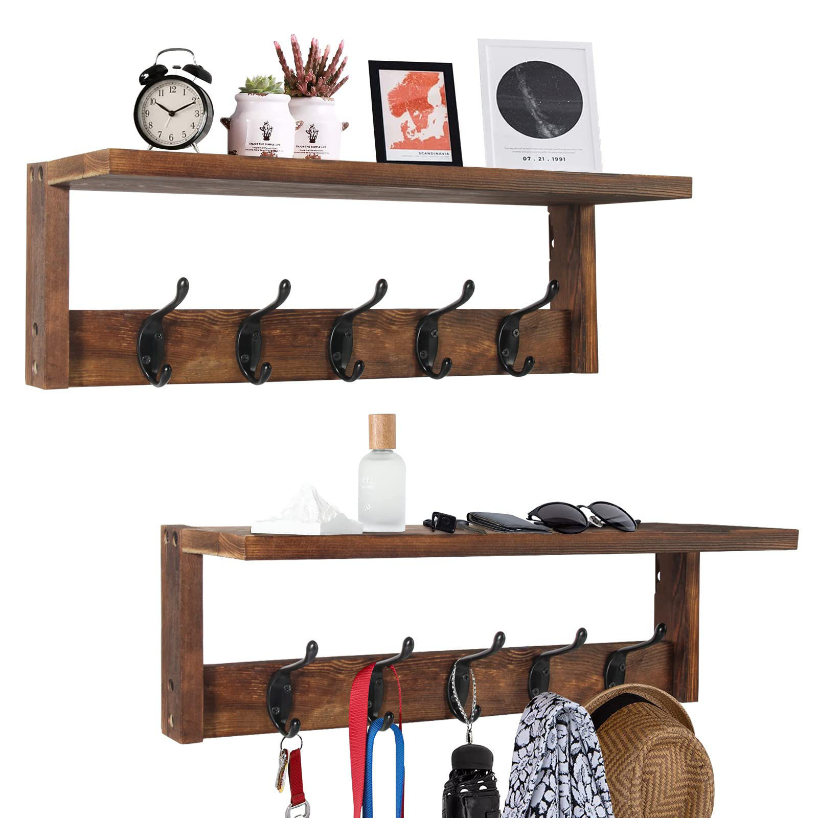 17 Stories Solid Wood Wall 10 - Hook Wall Mounted Coat Rack