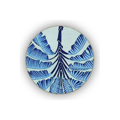 Tapis bleu lavable décoratif à motif palmier bleu