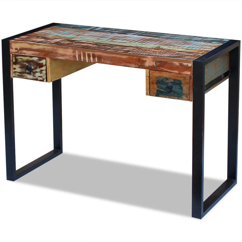 Solid Wood Top Metal Base Writing Desk