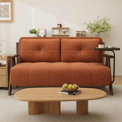 3‑in‑1 Convertible Upholstered Sofa Bed with Removable Side Tray, 53'' Foldable Accent Sleeper Sofa Chair for Small Spaces and Guests(Caramel Orange)