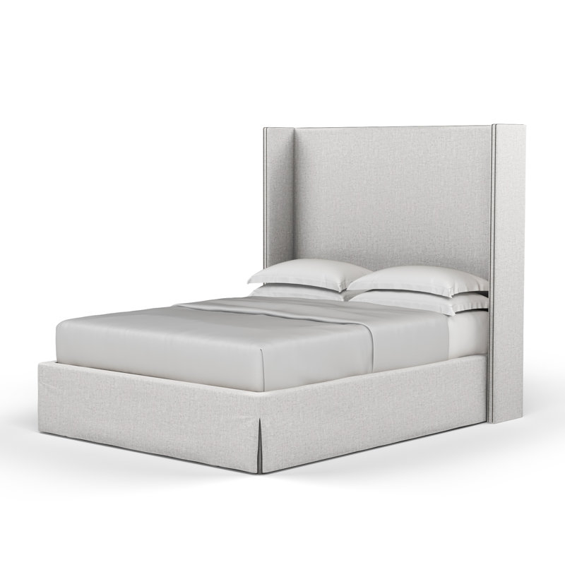 Kaiser Upholstered Wingback Bed, Full, Plush Velvet Silver Streak