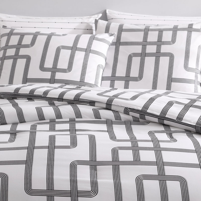 Twin White Microfiber Comforter and Sham Set with Geometric Pattern