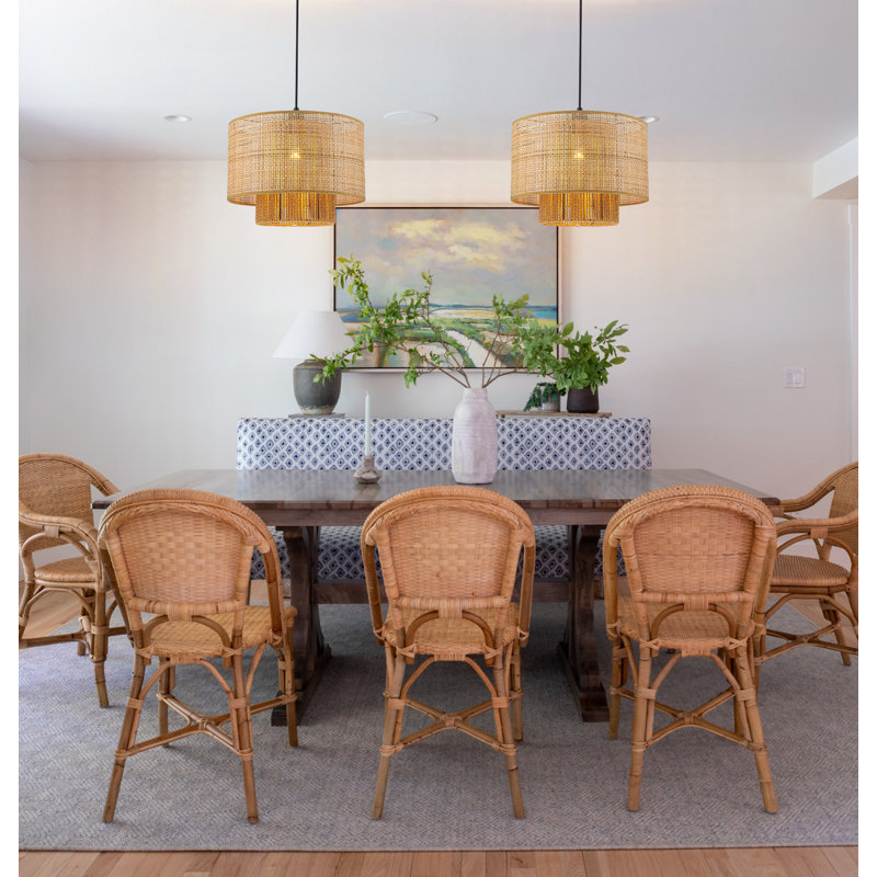 1-Light Bohemian Natural Rattan Drum Single Pendant