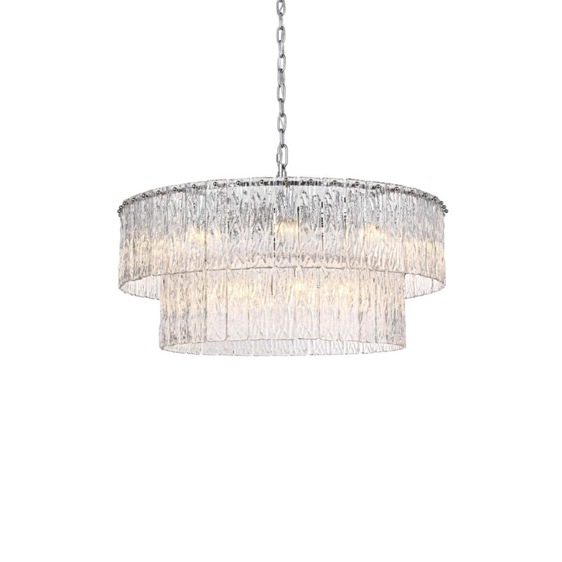 Lustre en verre 32 pouces Intisar, H 14 po x l 32 po x P 32 po, Chrome, 18 lumières