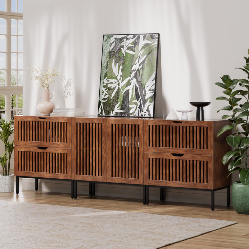 Storage Cabinet,87" Farmhouse Buffet Cabinet With Metal Base And Adjustable Shelf,sideboard Coffee Bar Cabinet With 2 Doors For Kitchen,dining Room,living Room,brown