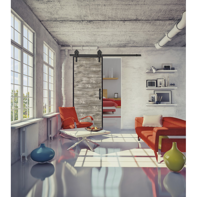 33'' x 84'' Hollow Paneled Low-Gloss without Installation Hardware Kit Barn Door