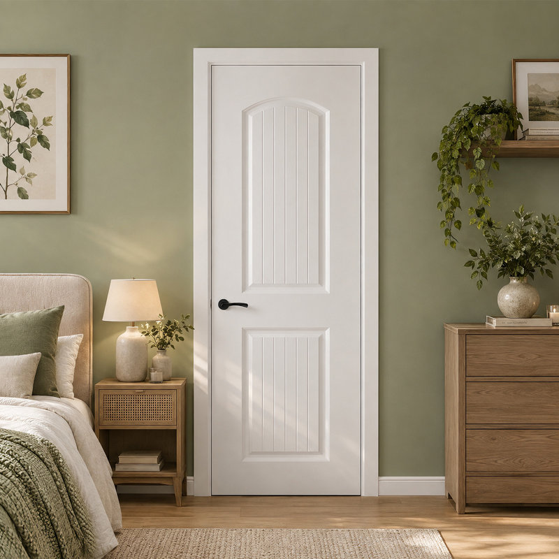 Porte dalle 28 "x80" avec panneau à 2 panneaux et panneau intérieur arqué blanc lisse, 28"x80"