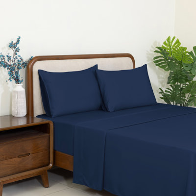 Ensemble de draps 100% Tencel Lyocell 4 pièces Dreamology, très grand, draps en eucalyptus rafraîchissant, finition douce pêche, poche antidérapante de 15 po, comprend drap plat, drap-housse et 2 taies d'oreiller, bleu marine