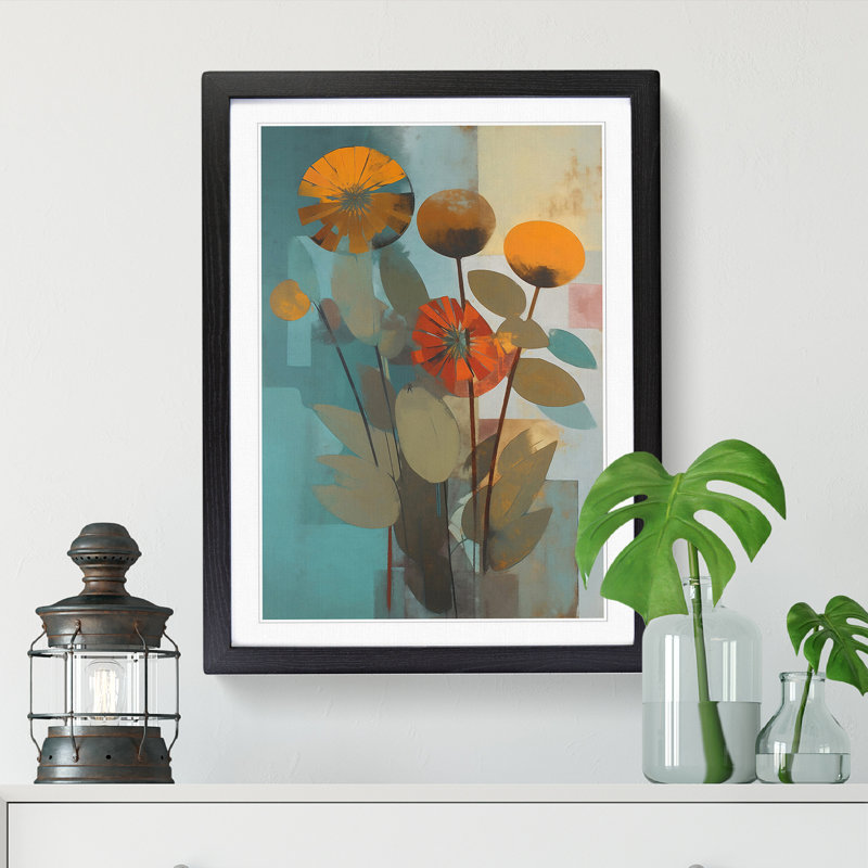 Mid Century Flowers Vol.8 - Single Picture Frame Print, Black, 64cm H x 46cm W x 2cm D