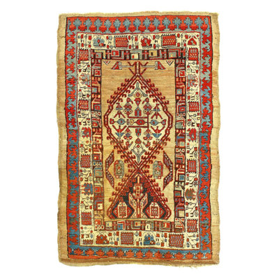 Tapis oriental rouge en coton / bleu / brun 3 pi 3 po x 5 pi Kutina