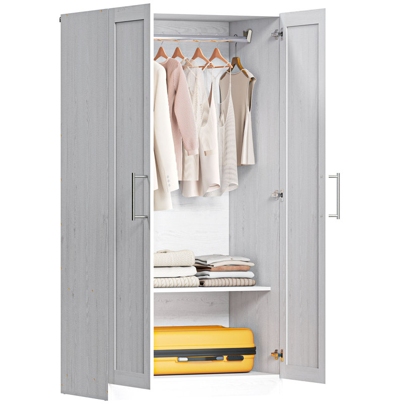 Armoire-penderie moderne à 2 portes, blanc, Blanc