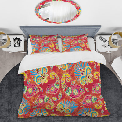Multicolore motif floral cachemire I - ensemble de housse de couette abstrait - microfibre de polyester