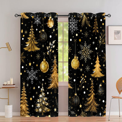 2 pièces de rideaux occultants avec œillets de Noël en flocon de neige doré, motif de fête d'hiver chaud, blocage thermique isolé, réduction du bruit et protection de la vie privée, décoration intérieure élégante pour chambre à coucher, salon