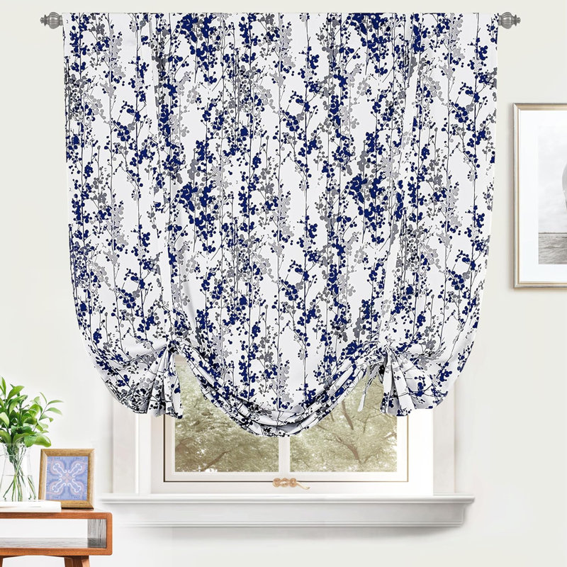 Abdouallah Room Darkening Curtains / Drapes Single Panel, Navy/Gray, 45" W x 63" L