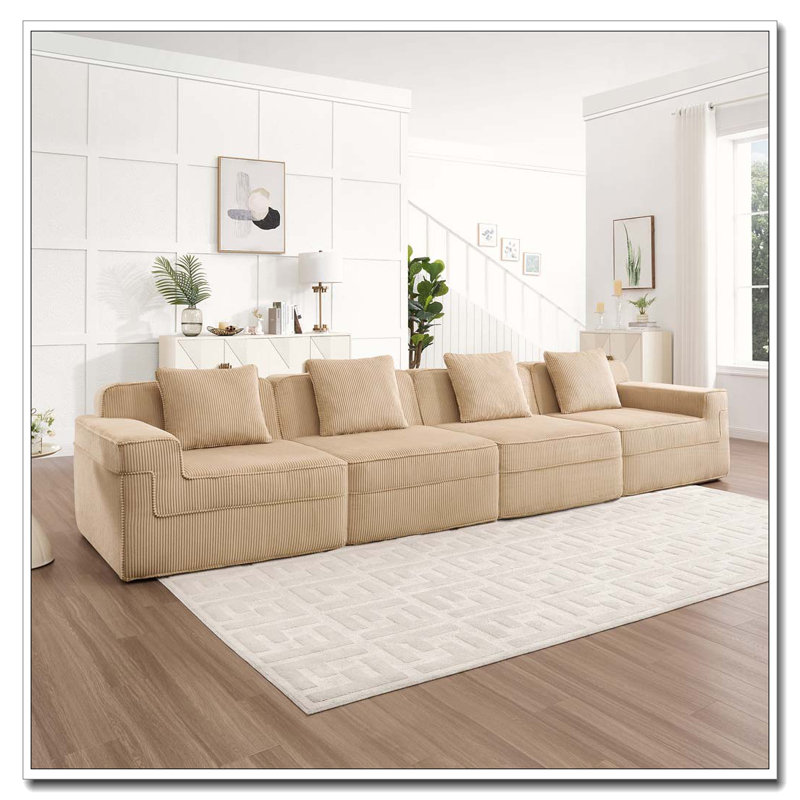 Canapé modulaire sans siège à 4 places, canapé modulaire Cloud avec assise profonde, canapé modulaire moderne à 4 places avec coussins décoratifs Tissu en velours côtelé