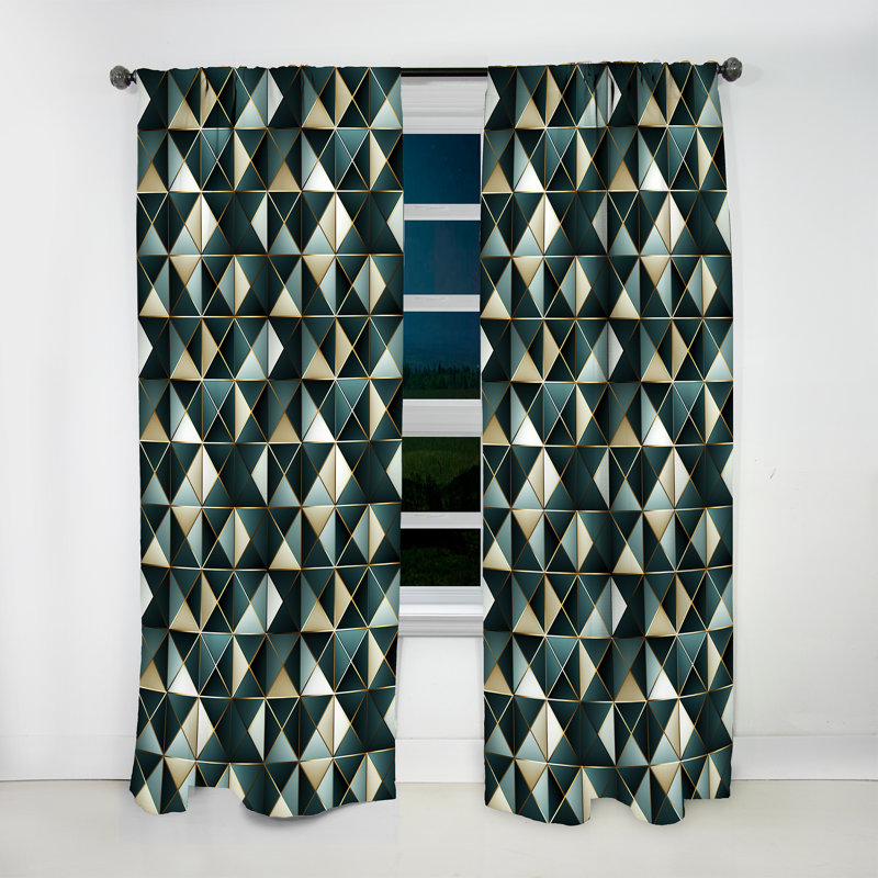 Motif géométrique vert et doré chic I - Rideau obscurcissant géométrique abstrait - 1 panneau, L 52 po x L 90 po