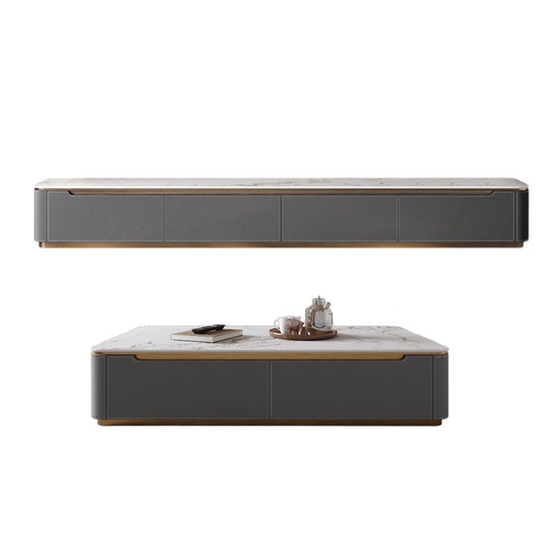 TV stand paired with coffee table, Gray