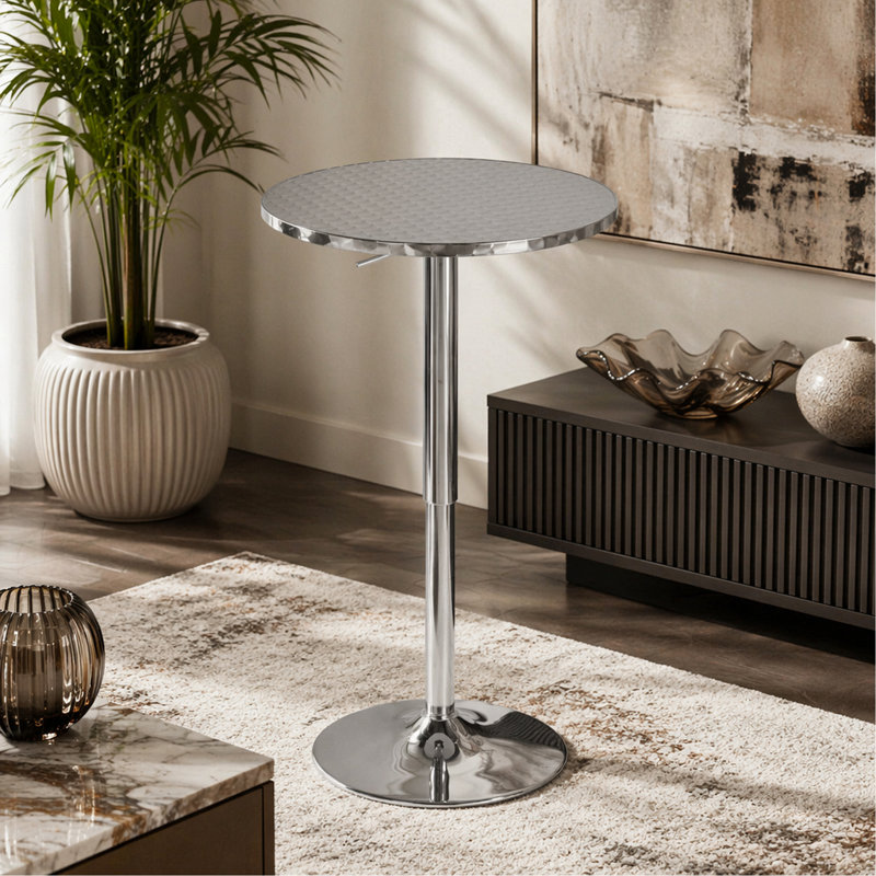 Table de bar ronde contemporaine réglable en argent