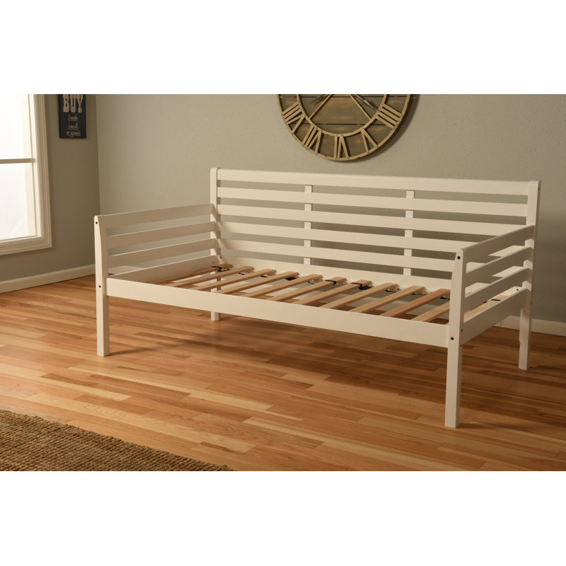 Alhamdi Solid Wood Daybed, White, Linen Stone Sunbrella
