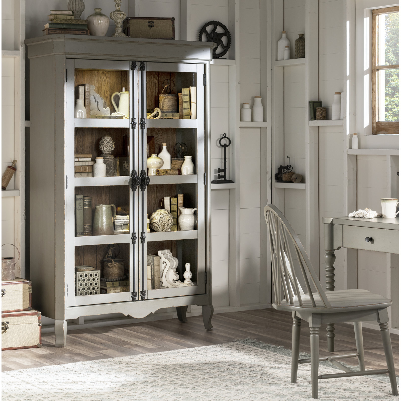 Country Living Oak Display Cabinet, Gray/Brown
