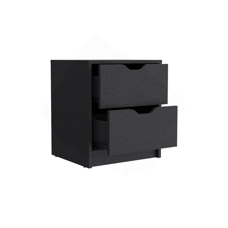 Nightstand Gandu, Two Drawers, Black Wengue Finish, Black