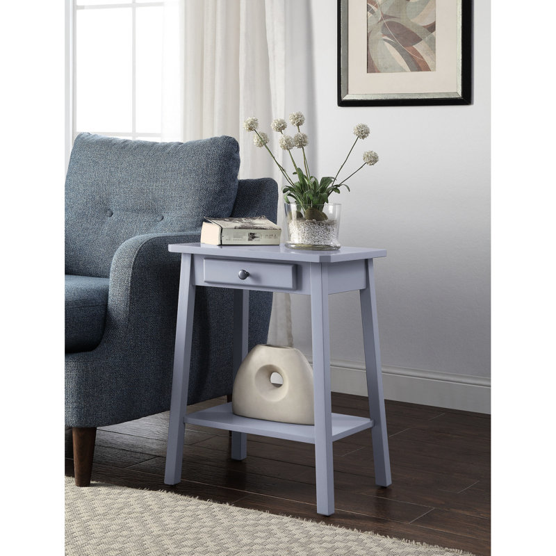 Table d'appoint grise - fonctionnelle et élégante avec compartiment ouvert de 15 po x P 10 po x H 13 po pour les petits objets de tiroir compacts décoratifs au design rectangulaire pratique et polyvalent