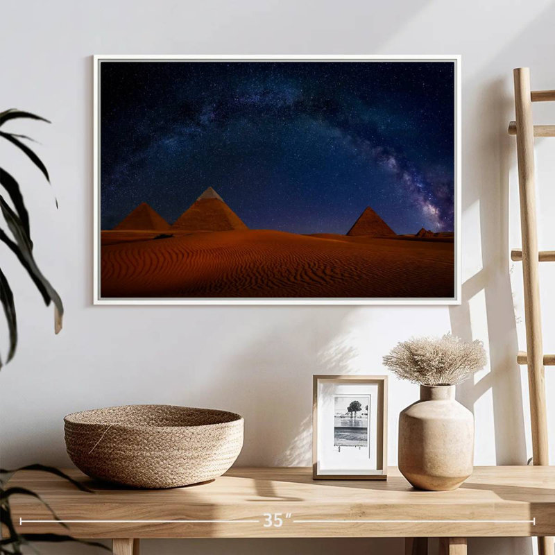 Ciel étoilé sur les pyramides de Gizeh, 25 po x 17 po, Cadre flottant blanc