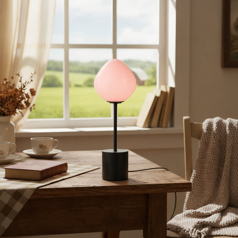 18"  Pink Metal Table Lamp with Glass Globe Shade, Pink