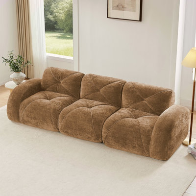 Canapé 110 po sans tissu avec velours doux et capitonné, canapé modulaire modulaire, éponge haute densité 32D, conception antidérapante, conception ergonomique inférieure, aucun assemblage requis, pour étude, cinéma maison