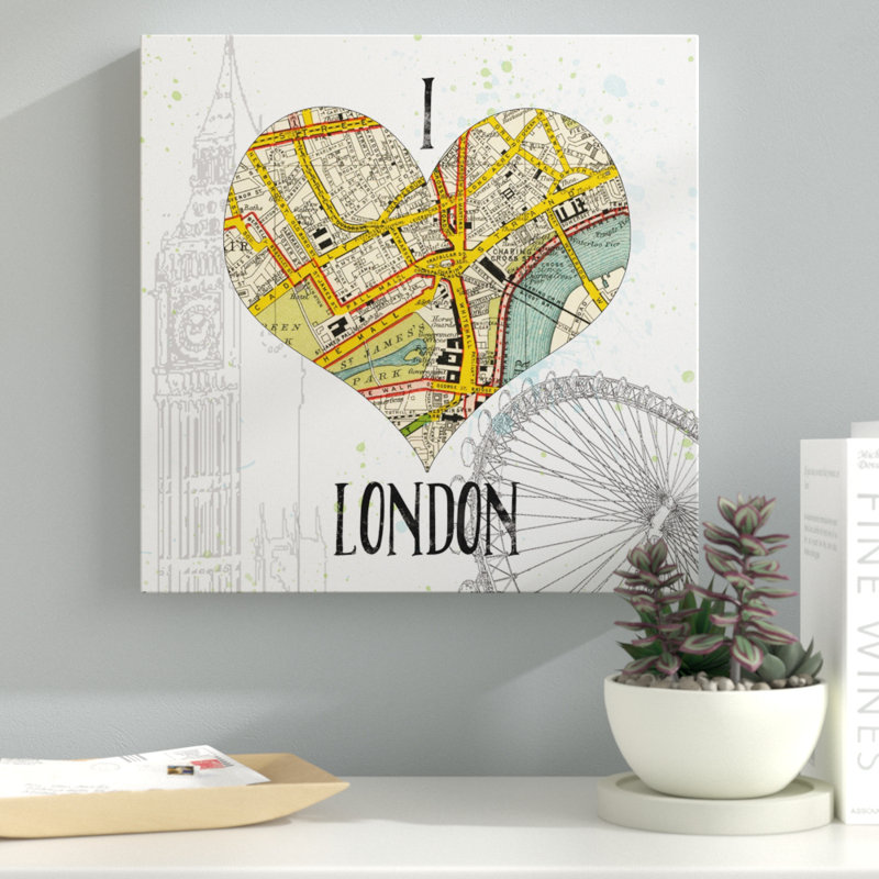 «I Love London Map», reproduction d'impression sur toile, H 16 po x l 16 po x P 1,5 po