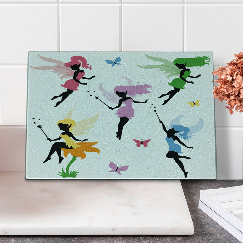 Ambesonne Fantasy Tempered Glass Cutting Board Pixie Elf Multicolor