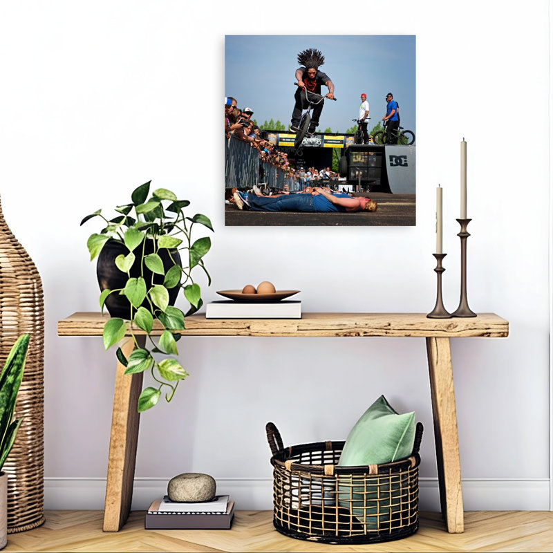 Bmx Rider In Flight, paysage contemporain abstrait, reproduction d'art mural, H 24 po x l 24 po