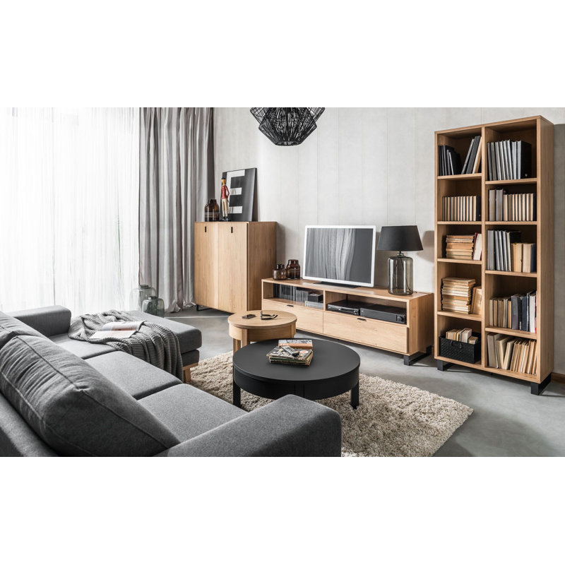 Shinde Wheel Coffee Table with Storage, Oak