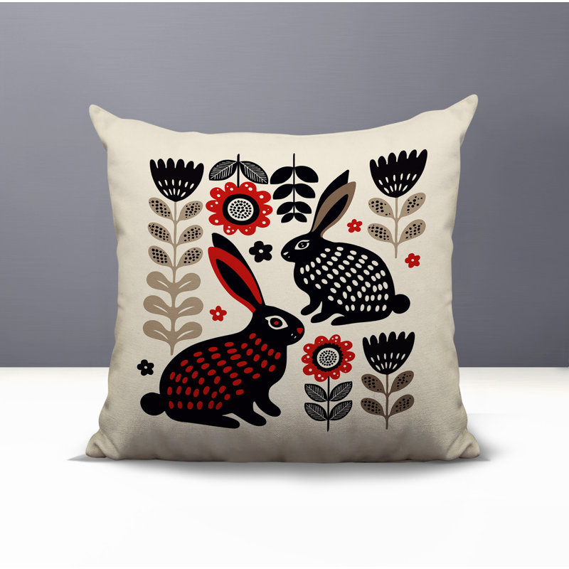 Oreiller carré réversible intérieur / extérieur Gario Rabbit, Rouge, Carré 19 po