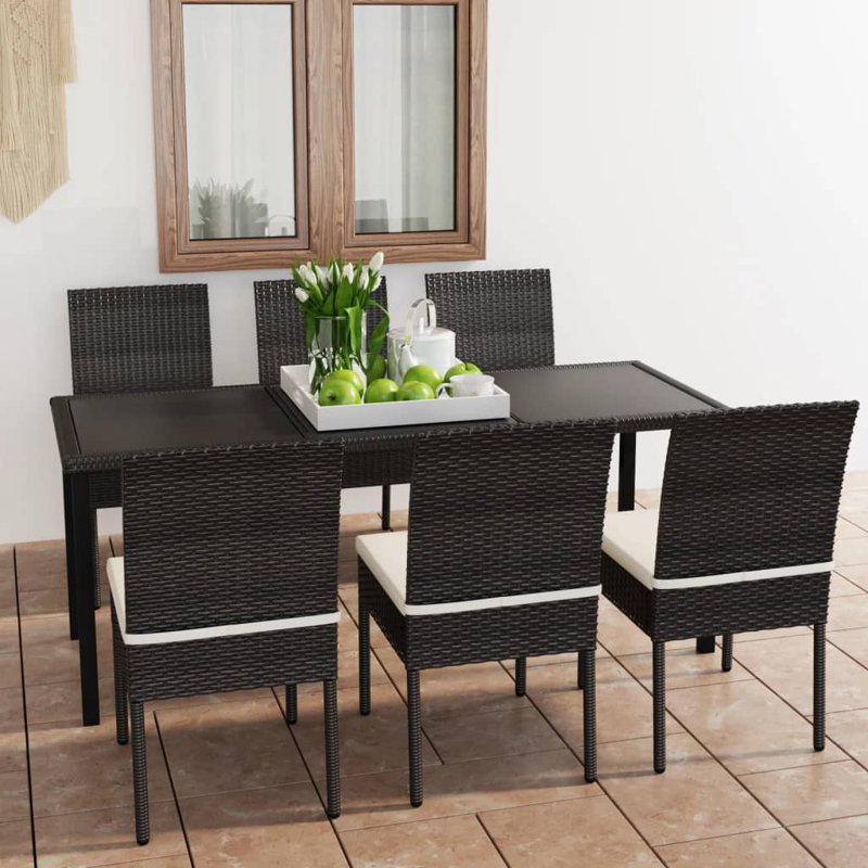 Patio Dining Set Dining Table and Chairs Furniture Set Poly Rattan, White, Black, 27.6" W x 70.9" L x 28.7" H