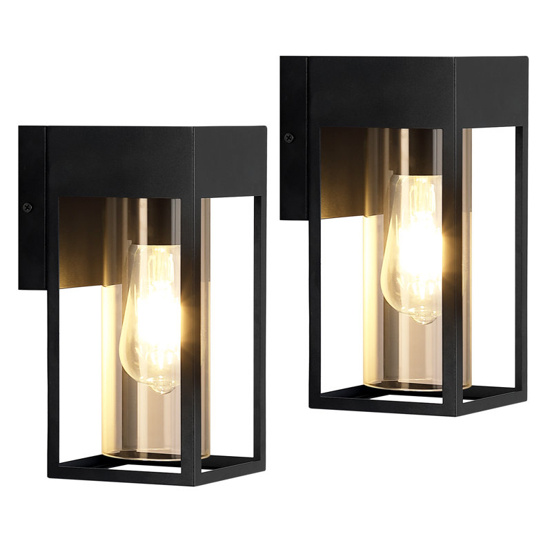Outdoor Hardwired Wall Light Fixture, Exterior Porch Light with E26 Socket & Clear Glass Shade, Modern Wall Sconce for House Patio Garage Door