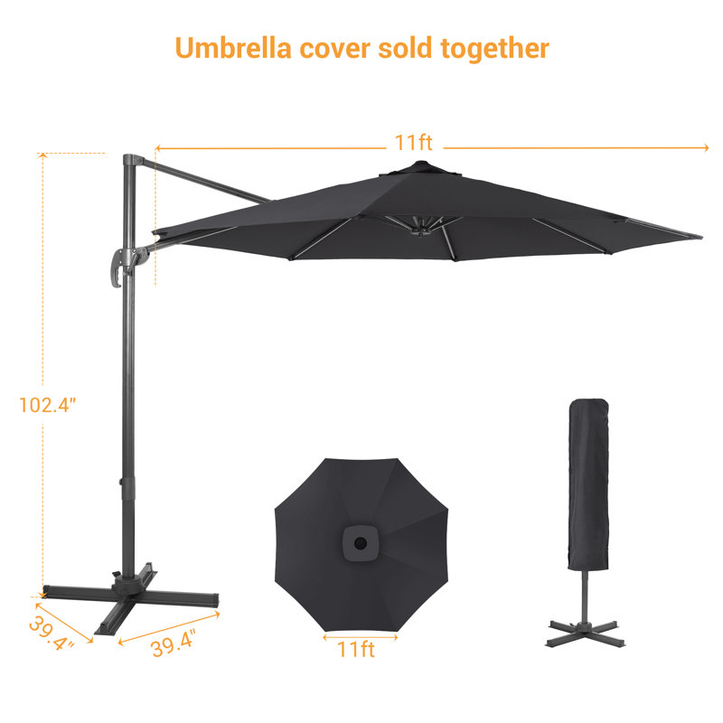 Parasol en porte-à-faux 132,1 po Sabaha, Gris anthracite