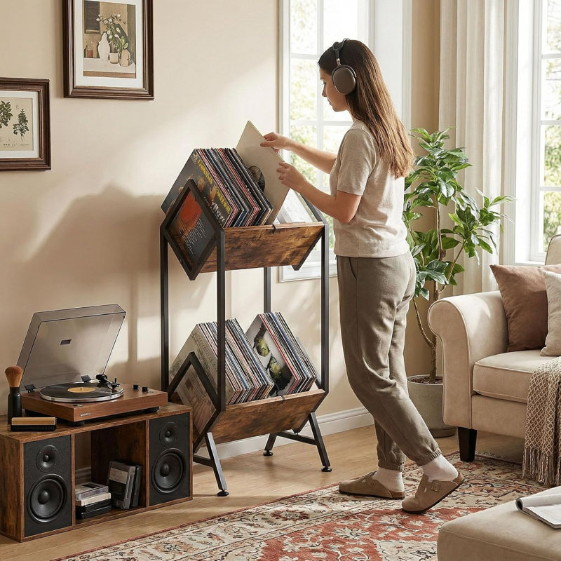 Support de rangement pour disque vinyle en vinyle empilable à 2 niveaux avec séparateurs