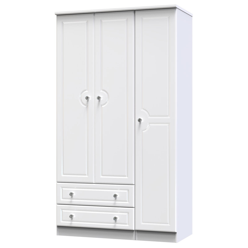 Conover Triple 2 Drawer Wardrobe, White Gloss/White